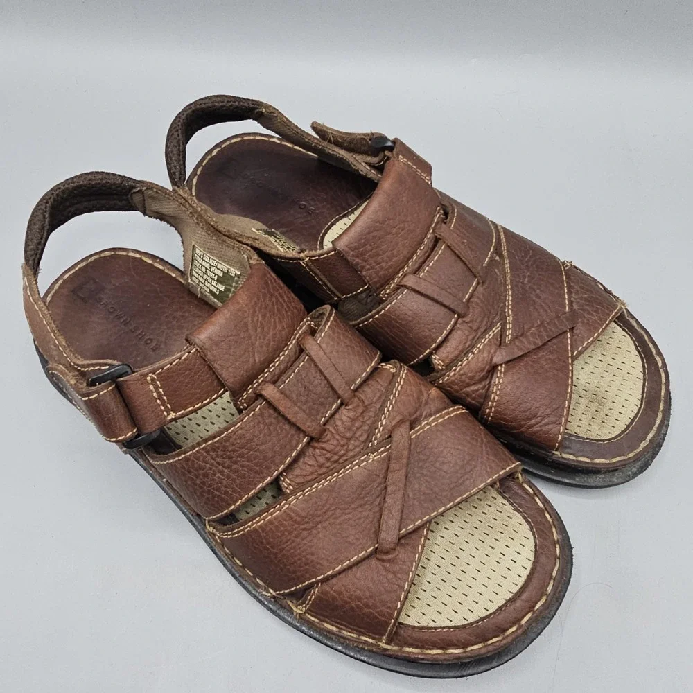 Brown Shoe Verona Leather Fisherman Sandals Rubber Sole Chunky Platform Mens 12